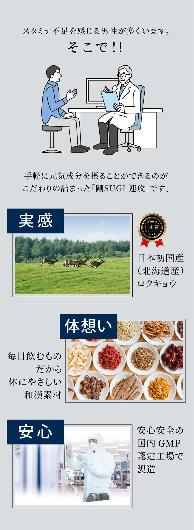 悩みを抱える男性に、手軽に元気成分を摂取できる剛ＳＵＧＩＭＡＮ